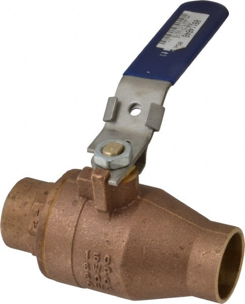 NIBCO - 1-1/2" Pipe, Full Port, Bronze Standard Ball Valve - 2 Piece, Inline - One Way Flow, Soldered x Soldered Ends, Locking Lever Handle, 600 WOG, 150 WSP - Exact Tooling