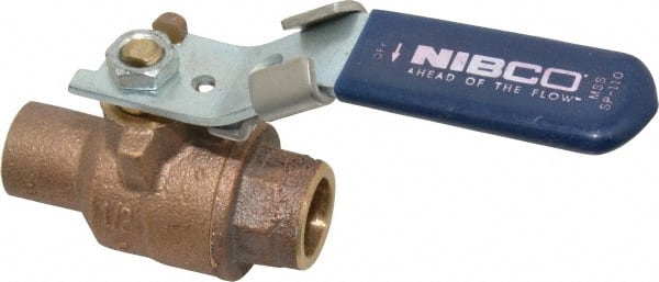 NIBCO - 1/2" Pipe, Full Port, Bronze Standard Ball Valve - 2 Piece, Inline - One Way Flow, Soldered x Soldered Ends, Locking Lever Handle, 600 WOG, 150 WSP - Exact Tooling