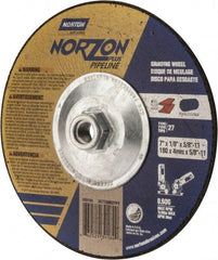 Norton - 30 Grit, 7" Wheel Diam, 1/8" Wheel Thickness, Type 27 Depressed Center Wheel - Ceramic, 8,600 Max RPM, Compatible with Angle Grinder - Exact Tooling
