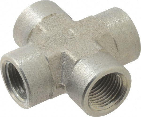 Parker - 1/2 Female Thread, Zinc Plated Steel Industrial Pipe Female Cross - FNPTF, 3,000 psi - Exact Tooling