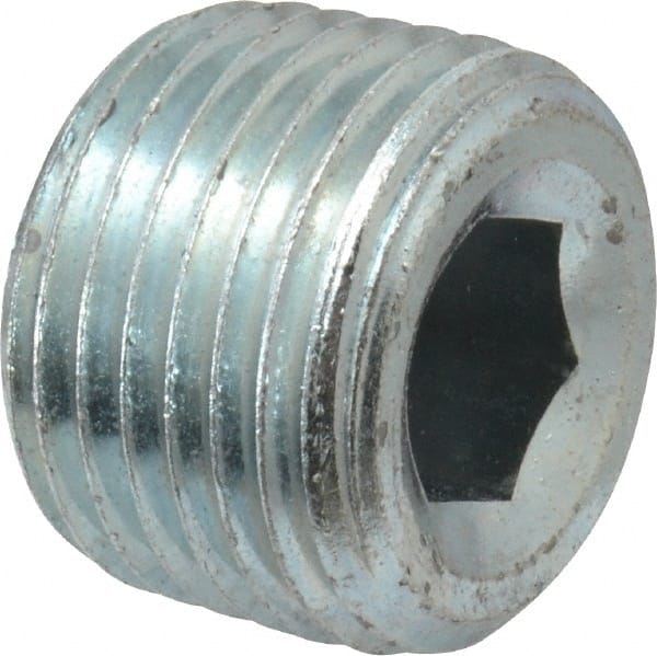 Parker - 1/2 Male Thread, Zinc Plated Steel Industrial Pipe Hollow Hex Plug - MNPTF, 6,000 psi - Exact Tooling