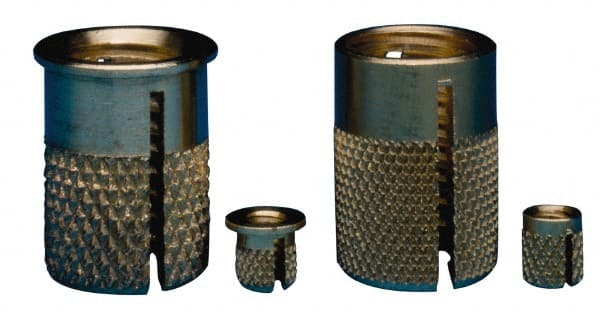 E-Z LOK - 3/8-16 UNC Brass Flanged Press Fit Threaded Insert for Plastic - 5/8" OAL, 0.451" Insert Diam, 7/16" Hole Diam, 7/16" Drill - Exact Tooling
