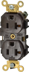 Leviton - 125 VAC, 20 Amp, 5-20R NEMA Configuration, Brown, Industrial Grade, Self Grounding Duplex Receptacle - 1 Phase, 2 Poles, 3 Wire, Flush Mount, Tamper Resistant - Exact Tooling