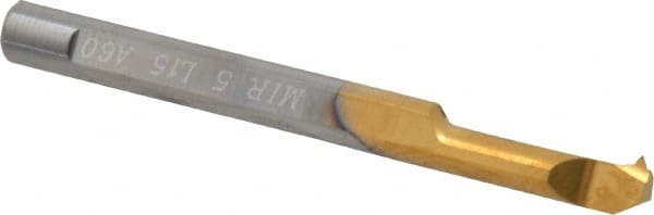 Carmex - 0.59" Cutting Depth, 20 to 24 TPI, 0.2" Diam, Internal Thread, Solid Carbide, Single Point Threading Bar - TiN Finish, 2" OAL, 5mm Shank Diam, 0.033" Projection from Edge, 60° Profile Angle - Exact Tooling