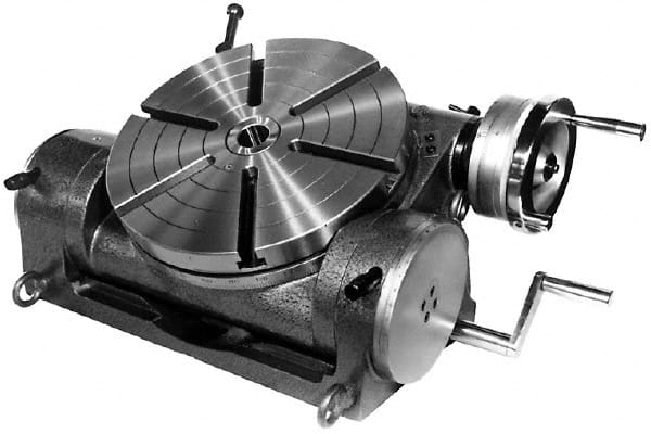 Yuasa - 12" Table Diam, Tilting Tilting Rotary Machining Table - 4MT Center Taper, 13.97mm T-Slot Width, 90:1 Gear Ratio - Exact Tooling