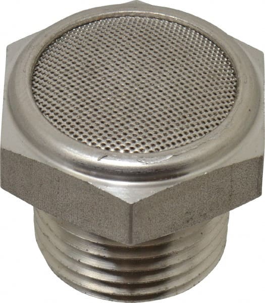 Legris - 1/2 Male NPT, 27mm Hex, Exhaust Muffler - 175 Max psi, 108 Decibel Rating, Stainless Steel - Exact Tooling