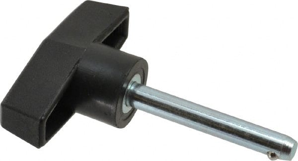 Value Collection - 1/4" Diam, 1-3/4" Usable Length, T Handle, Quick Release Pin - 2-1/2" OAL, Grade C1010/C1022 Steel, Zinc-Plated Finish - Exact Tooling