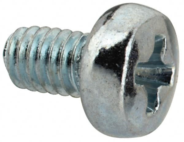 Value Collection - M2.5x0.45, 4mm Length Under Head Phillips Drive Machine Screw - Pan Head, Grade 4.8 Steel, Zinc-Plated Finish, Without Washer - Exact Tooling
