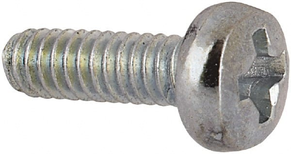 Value Collection - M2x0.40, 6mm Length Under Head Phillips Drive Machine Screw - Pan Head, Grade 4.8 Steel, Zinc-Plated Finish, Without Washer - Exact Tooling