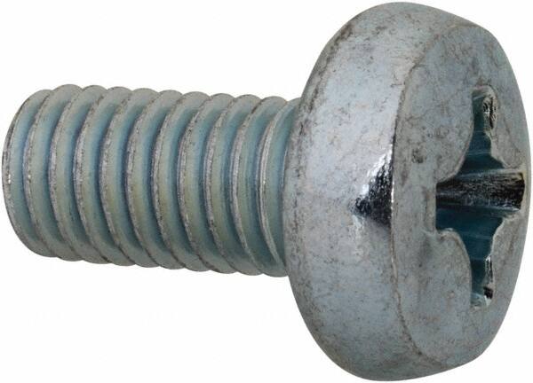 Value Collection - M8x1.25, 16mm Length Under Head Phillips Drive Machine Screw - Pan Head, Grade 4.8 Steel, Zinc-Plated Finish, Without Washer - Exact Tooling