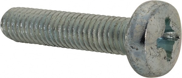 Value Collection - M8x1.25, 35mm Length Under Head Phillips Drive Machine Screw - Pan Head, Grade 4.8 Steel, Zinc-Plated Finish, Without Washer - Exact Tooling