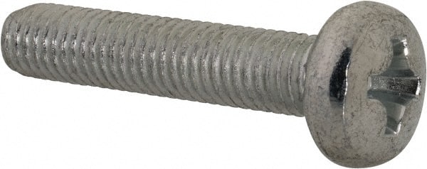 Value Collection - M8x1.25, 40mm Length Under Head Phillips Drive Machine Screw - Pan Head, Grade 4.8 Steel, Zinc-Plated Finish, Without Washer - Exact Tooling