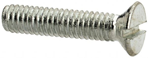 Value Collection - M2.5x0.45, 12mm OAL Slotted Drive Machine Screw - Flat Head, Grade 4.8 Steel, Zinc-Plated Finish, Without Washer - Exact Tooling