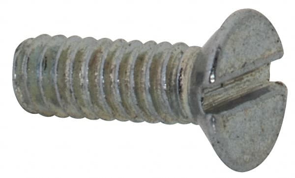 Value Collection - M2x0.40, 6mm OAL Slotted Drive Machine Screw - Flat Head, Grade 4.8 Steel, Zinc-Plated Finish, Without Washer - Exact Tooling