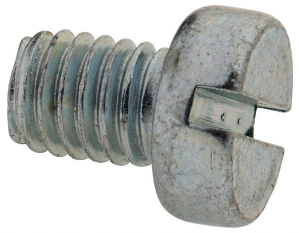 Value Collection - M6x1.00, 8mm Length Under Head Slotted Drive Machine Screw - Cheese Head, Grade 4.8 Steel, Zinc-Plated Finish, Without Washer - Exact Tooling