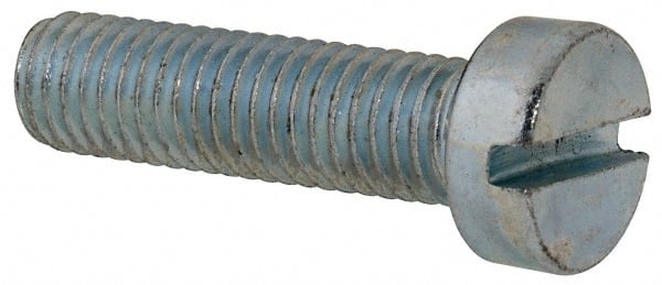 Value Collection - M8x1.25, 30mm Length Under Head Slotted Drive Machine Screw - Cheese Head, Grade 4.8 Steel, Zinc-Plated Finish, Without Washer - Exact Tooling