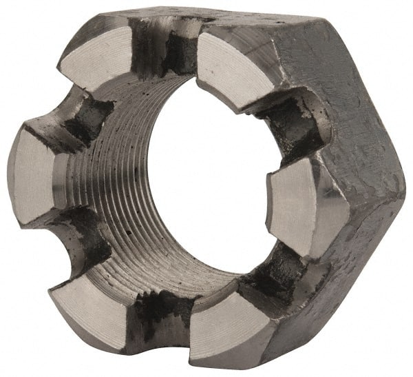 Value Collection - 1-1/2 - 12 UNF Grade 2 Steel Slotted Locknut - 2-1/4" Width Across Flats, 1-9/32" High, Uncoated - Exact Tooling