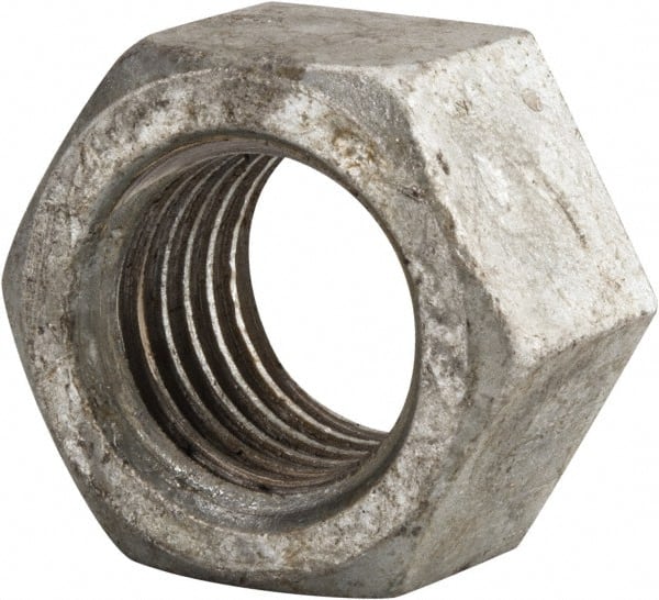 Value Collection - 1-3/8 - 6 UNC Steel Right Hand Hex Nut - 2-1/16" Across Flats, 1-11/64" High, Hot Dipped Galvanized Finish - Exact Tooling