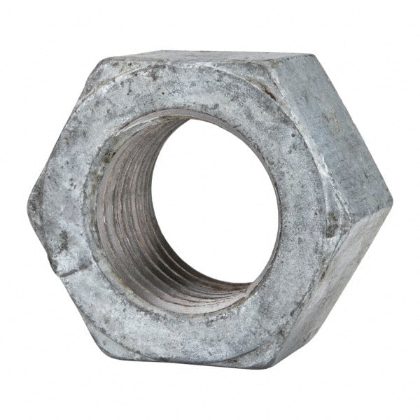 Value Collection - 1-1/2 - 6 UNC Steel Right Hand Hex Nut - 2-1/4" Across Flats, 1-9/32" High, Hot Dipped Galvanized Finish - Exact Tooling