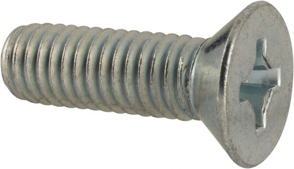 Value Collection - 3/8-16 UNC, 1-1/4" OAL Phillips Drive Machine Screw - Flat Head, Grade 2 Steel, Zinc-Plated Finish, Without Washer - Exact Tooling