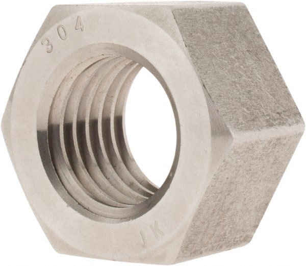 Value Collection - 1-1/8 - 7 UNC Stainless Steel Right Hand Hex Nut - 1-11/16" Across Flats, 31/32" High, Uncoated - Exact Tooling