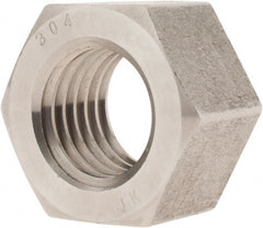 Value Collection - 1-1/8 - 7 UNC Stainless Steel Right Hand Hex Nut - 1-11/16" Across Flats, 31/32" High, Uncoated - Exact Tooling