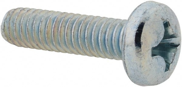 Value Collection - #12-24 UNC, 7/8" Length Under Head Phillips Drive Machine Screw - Pan Head, Grade 2 Steel, Zinc-Plated Finish, Without Washer - Exact Tooling