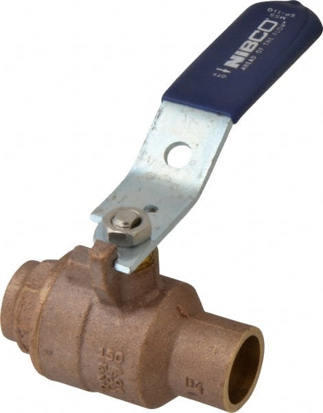 NIBCO - 3/4" Pipe, Full Port, Bronze Standard Ball Valve - 2 Piece, Inline - One Way Flow, Soldered x Soldered Ends, Lever Handle, 600 WOG, 150 WSP - Exact Tooling