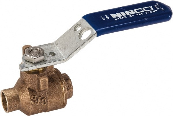 NIBCO - 3/8" Pipe, Full Port, Bronze Standard Ball Valve - 2 Piece, Inline - One Way Flow, Soldered x Soldered Ends, Lever Handle, 600 WOG, 150 WSP - Exact Tooling