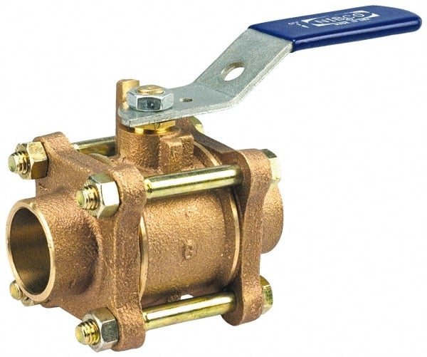 NIBCO - 1" Pipe, Full Port, Bronze Standard Ball Valve - 3 Piece, Inline - One Way Flow, Soldered x Soldered Ends, Locking Lever Handle, 600 WOG, 150 WSP - Exact Tooling