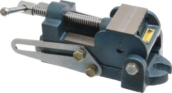 Interstate - 2" Jaw Opening Capacity x 1" Throat Depth, Angle Drill Press Vise - 2-1/2" Wide x 1.35" High Jaw, Stationary Base, Standard Speed, 7.59" OAL x 2.87" Overall Height, Cast Iron - Exact Tooling