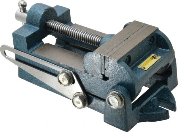 Interstate - 3-5/16" Jaw Opening Capacity x 1-1/4" Throat Depth, Angle Drill Press Vise - 3-1/2" Wide x 1.35" High Jaw, Stationary Base, Standard Speed, 9.13" OAL x 3.23" Overall Height, Cast Iron - Exact Tooling