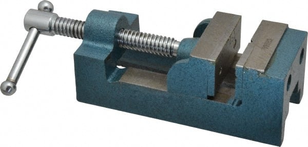 Interstate - 2-11/32" Jaw Opening Capacity x 1-7/64" Throat Depth, Horizontal Drill Press Vise - 2-1/2" Wide x 1.1" High Jaw, Stationary Base, Standard Speed, 7-27/64" OAL x 2-1/4" Overall Height, Cast Iron - Exact Tooling