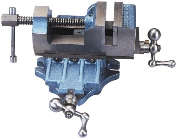 Palmgren - 3" Jaw Opening Capacity x 1-3/4" Throat Depth, Horizontal Drill Press Vise - 3" Wide Jaw, Cross Slide Base, Standard Speed, 12" OAL x 5-1/2" Overall Height, Cast Iron - Exact Tooling