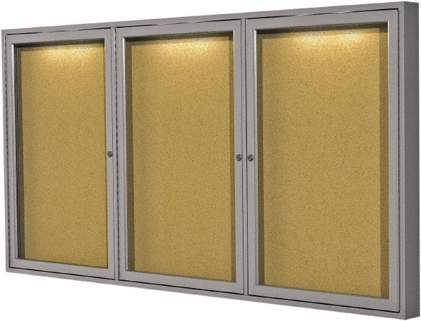 Ghent - 47.13" Wide x 36" High Enclosed Cork Bulletin Board - Natural Cork, Aluminum Frame - Exact Tooling