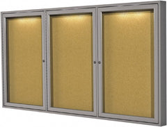 Ghent - 47.13" Wide x 36" High Enclosed Cork Bulletin Board - Natural Cork, Aluminum Frame - Exact Tooling