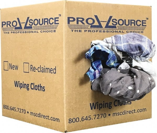 PRO-SOURCE - Reclaimed Cotton Polishing and Dust Cloths - Assorted Colors, Flannel, Low Lint, 5 Lbs. at 3 to 4 per Pound, Box - Exact Tooling