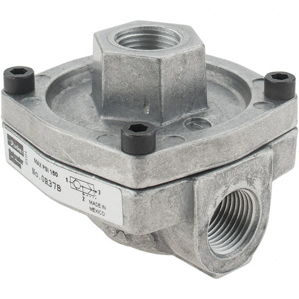 Parker - Quick-Exhaust Valves; Inlet Port Size: 3/8 ; Exhaust Port Size: 3/8 ; Material: Die Cast Aluminum ; Type: Rapid Exhaust Shuttle Valve - Exact Tooling