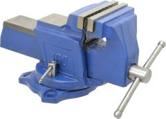 Interstate - 4" Jaw Width, 3-17/32" Opening Capacity, 2-1/4" Throat Depth, Cast Iron Swivel Bench Vise - Bolt Down Base Attachment, 5.77" High - Exact Tooling