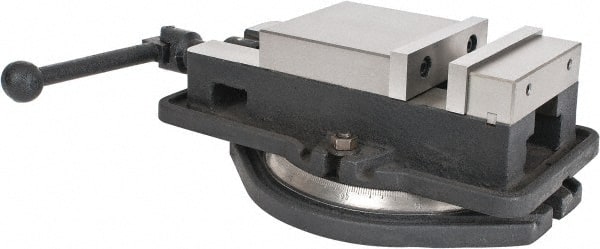 Interstate - 5" Jaw Width, 4-19/32" Jaw Opening Capacity, Horizontal Swivel Machine Vise - Manual Operation, 4,945 Lb Capacity, 1 Station, 14.3" Long x 3.95" High x 1-11/32" Deep, 0.98" Jaw Height, Cast Iron - Exact Tooling