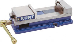 Kurt - 10" Jaw Width, 9-3/4" Jaw Opening Capacity, Horizontal Stationary Machine Vise - Manual Operation, 26,277 Lb Capacity, 1 Station, 29.19" Long x 6-13/16" High x 2-15/16" Deep, 2-1/2" Jaw Height, 80,000 psi Max Clamp Force, Ductile Iron - Exact Tooling