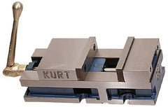Kurt - 6" Jaw Width, 6" Jaw Opening Capacity, Horizontal Stationary Machine Vise - Air Operation, 5,000 Lb Capacity, 1 Station, 17" Long x 4.6720" High x 1-31/64" Deep, 1.735" Jaw Height, 100 psi Max Clamp Force - Exact Tooling