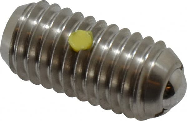Vlier - 1/2-13, 0.281" Ball Diam, 1.05" Body Length, 0.072" Max Ball Reach, Threaded Ball Plunger - Stainless Steel Body, Stainless Steel Ball, 6 Lb Initial End Force, 12 Lb Final End Force, Locking Element - Exact Tooling