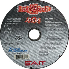 Sait - 4" Zirconia Alumina Cutoff Wheel - 0.045" Thick, 5/8" Arbor, 19,000 Max RPM, Use with Angle Grinders - Exact Tooling