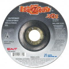 Sait - 4-1/2" Wheel Diam, 7/8" Arbor Hole, Type 27 Depressed Center Wheel - Zirconia Alumina, Resinoid Bond, 13,300 Max RPM, Compatible with Angle Grinder - Exact Tooling