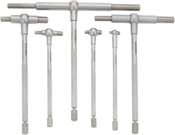 SPI - 6 Piece, 5/16 to 6 Inch, Hardened Tool Steel, Satin Chrome Finish, Telescoping Gage Set - Includes Vinyl Pouch - Exact Tooling
