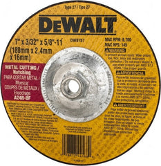 DeWALT - 24 Grit, 7" Wheel Diam, 3/32" Wheel Thickness, Type 27 Depressed Center Wheel - Aluminum Oxide, R Hardness, 8,700 Max RPM, Compatible with Angle Grinder - Exact Tooling