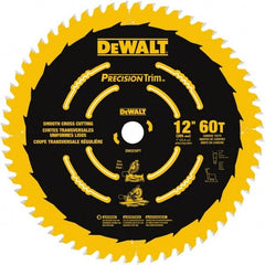 DeWALT - 12" Diam, 1" Arbor Hole Diam, 60 Tooth Wet & Dry Cut Saw Blade - Carbide-Tipped, Crosscut & Smooth Action, Standard Round Arbor - Exact Tooling