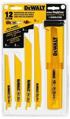 DeWALT - 12 Piece, 6" to 9" Long x 0.035" to 0.062" Thick, Bi-Metal Reciprocating Saw Blade Set - Straight and Tapered Profile, 6 to 24 Teeth per Inch, Angled Tip - Exact Tooling