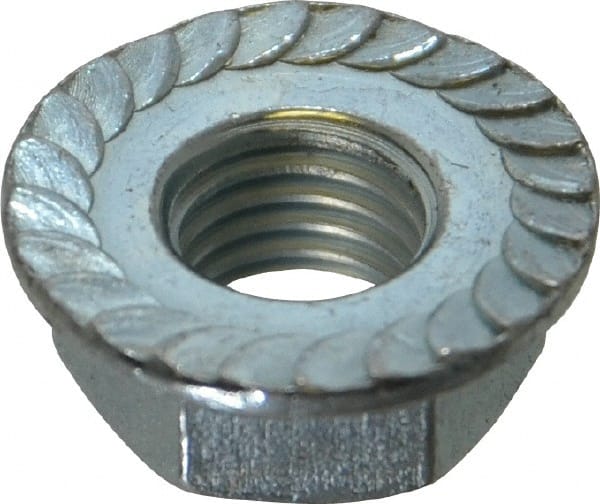 Value Collection - 5/16-24, 0.68" Flange Diam, Serrated Flange Nut - Grade Grade 2 Steel, Zinc-Plated Finish, 0.283" Flange Height - Exact Tooling